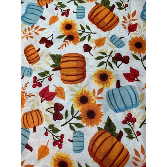 1/2 Yard Autumn-Themed Cotton Fabric with Pumpkins & Sunflowers - Picture 1 of 4